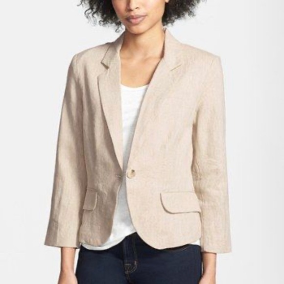 Olivia Moon 3 Quarter Sleeve Linen Blazer M NWT - Picture 3 of 6